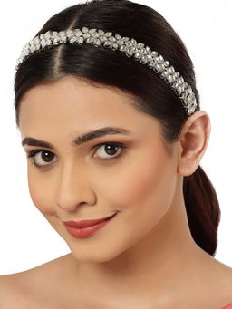 Karatcart - Oxidised Silver White Kundan Hairband