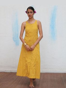 Chidiyaa - Aariz Block printed Cotton A Line Midi Dress