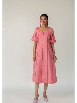 Silai Studio - Blush Panelled A Line Midi Dress