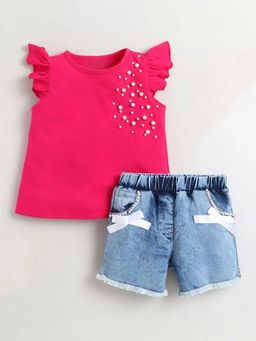 Hopscotch - Beaded Pink Top And Shorts