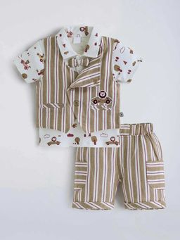Hopscotch - Brown Cotton Striped 3 Piece Formal Set