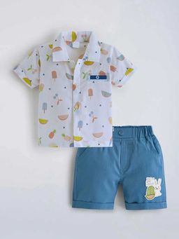 Hopscotch - Bunny Applique Cotton Shirt And Shorts