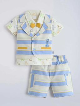 Hopscotch - Purple Striped Puppy Bow Applique Cotton 3 Piece Formal Set