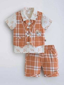 Hopscotch - Brown Puppy Bow Applique Cotton 3 Piece Formal Set