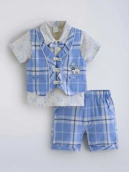 Hopscotch - Blue Puppy Bow Applique Cotton 3 Piece Formal Set