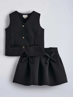 Hopscotch - Black Bow Applique Vest And Skirt