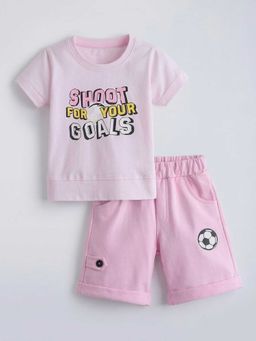 Hopscotch - Pink Cotton Printed T-Shirt And Shorts