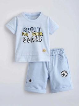 Hopscotch - Blue Cotton Printed T-Shirt And Shorts