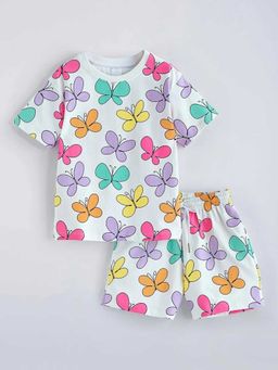 Hopscotch - Cotton Butterfly Printed T-Shirt And Shorts