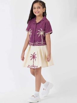 Hopscotch - Embroidered Collared Shirt And Skirt