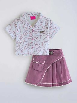 Hopscotch - Floral Embroidery Shirt And Skirt