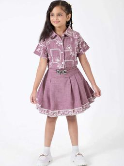 Hopscotch - Embroidered Collared Shirt And Skirt