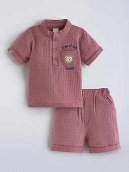 Hopscotch - Mauve Teddy Textured Cotton T-Shirt And Shorts