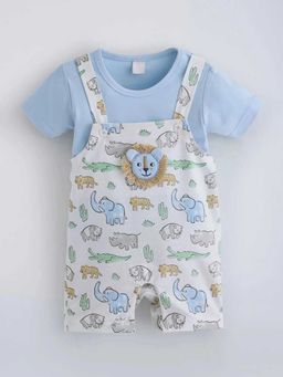 Hopscotch - Blue Lion Applique T-Shirt And Dungaree