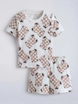 Hopscotch - Bear Printed Cotton T-Shirt And Shorts