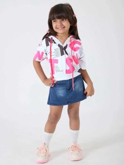 Hopscotch - White Printed Hooded T-Shirt And Skorts