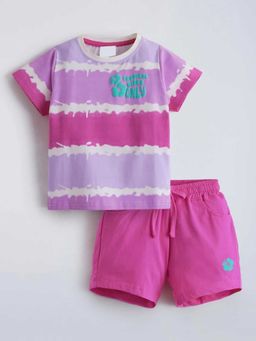 Hopscotch - Pink Colorblock T-Shirt And Shorts