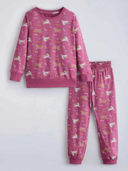 Hopscotch - Unicorn Printed Cotton T-Shirt And Joggers