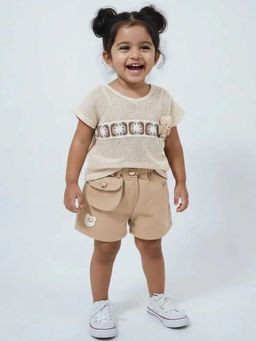 Hopscotch - Teddy Applique Textured T-Shirt Cami And Shorts