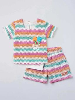 Hopscotch - Zig Zag Floral Applique T-Shirt And Short