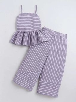 Hopscotch - Purple Cotton Striped Top And Pant