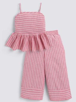 Hopscotch - Pink Cotton Striped Top And Pant