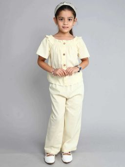 Hopscotch - Cream Cotton Solid Shirt And Pant