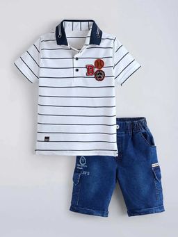 Hopscotch - Striped Cotton Polo T-Shirt And Short