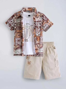 Hopscotch - Multi-Color Printed Cotton Shirt Tank And Shorts