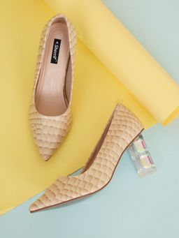 Sherrif Shoes - Womens Beige Block Heel Pumps