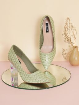 Sherrif Shoes - Womens Green Block Heel Pumps