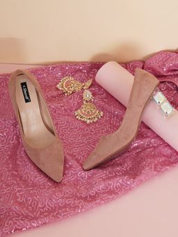 Sherrif Shoes - Womens Nude Block Heel Pumps