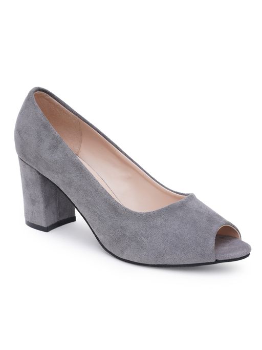 Buy Sherrif Shoes Womens Peep Toe Grey Block Heel Slip On Online