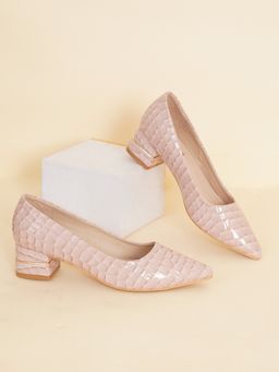 Sherrif Shoes - Womens Nude Block Heel Pumps