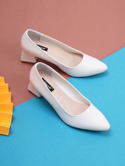 Sherrif Shoes - Womens White Block Heel Pumps