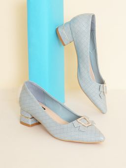 Sherrif Shoes - Womens Blue Block Heel Pumps