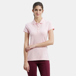 Jockey - UL34 Women Cotton Elastane Pique Fabric Printed Polo T-Shirt - Almond Blossom