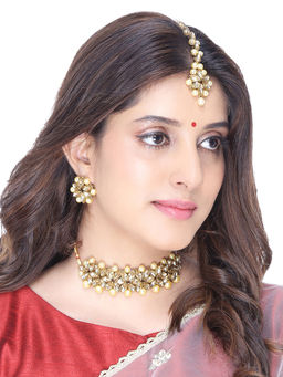 Yellow Chimes - Gold Plated Pearl Kundan Traditional Jewellery Set