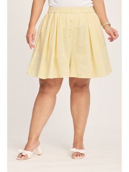 Virgio - Yellow Stripes Cotton Striped Plus Size Shorts