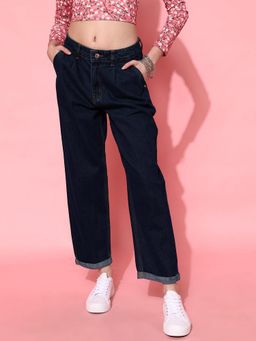 STREET 9 - Navy Blue Bottom Fold Denim Jeans