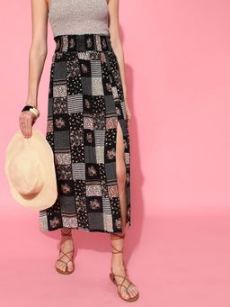 STREET 9 - Black Floral PRINTED SLIT SKIRT