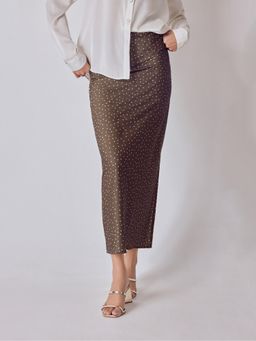 The Label Life - Brown Cocoa Polka Satin Maxi Skirt