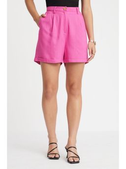 Virgio - Pink Solid Viscose Relaxed High Waist Shorts