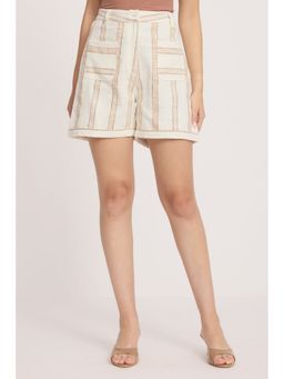 Virgio - White Stripes Cotton High Waisted Shorts