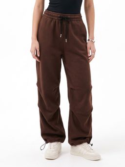 Outzidr - Brown High Waist Seam Detail Pant