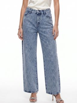 Outzidr - Blue Studded Straight Leg Jeans
