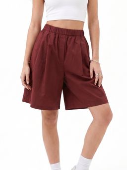 Outzidr - Maroon Solid Relaxed Shorts