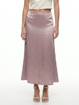 Outzidr - Lavender High Waist Satin Flared Skirt
