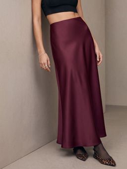 Outzidr - Wine High Waist Satin Skirt