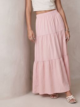 Outzidr - Pink High Waist Flared Skirts